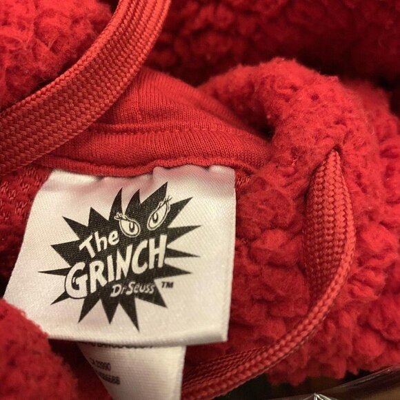 The Grinch Red Sherpa Unisex Pullover Christmas Hoodie Size XL Thumb Hole Cut‌‌‌ - Picture 6 of 8